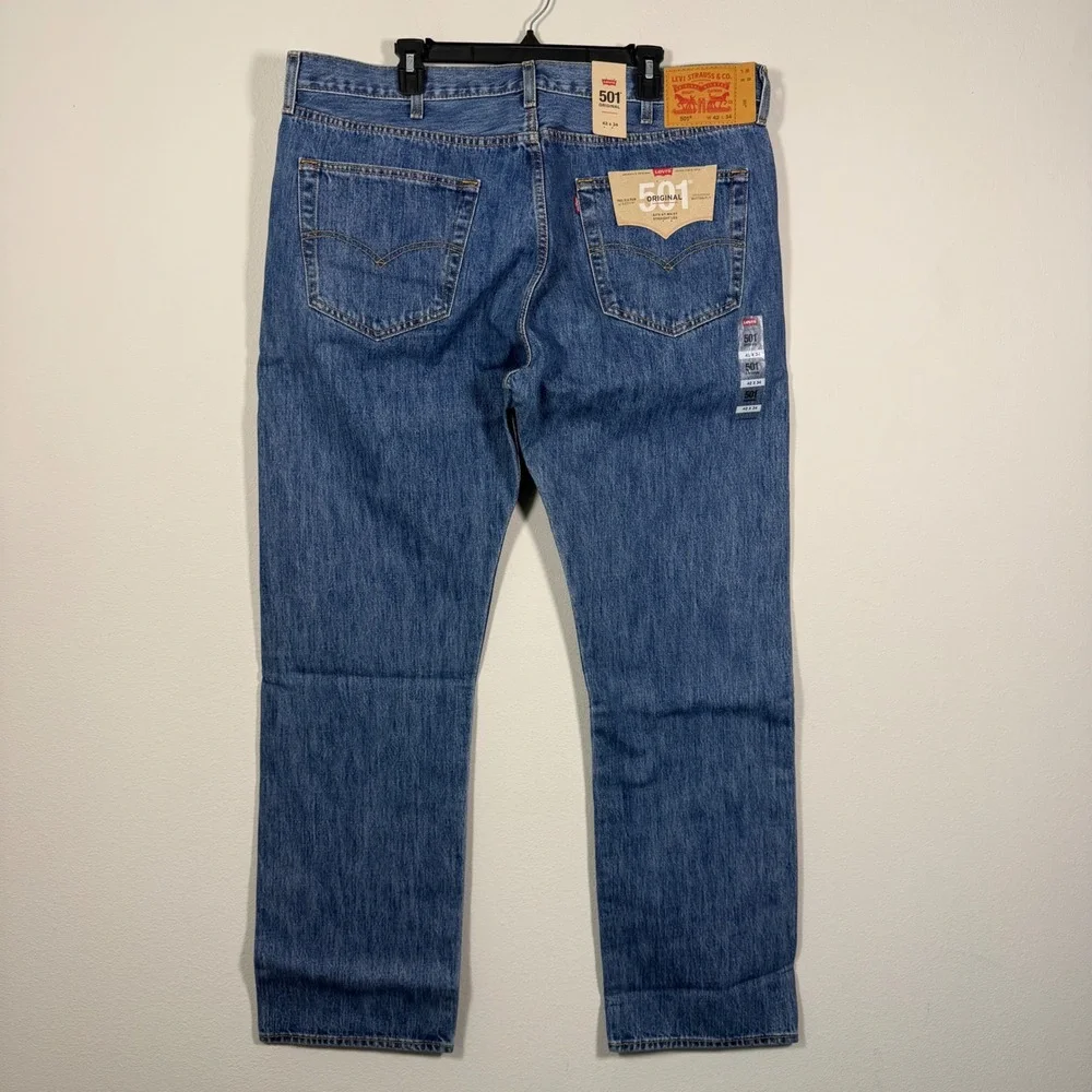Levis 501 Original Fit Mens Blue Denim Straight Leg Button Fly Jeans 42x34 NWT